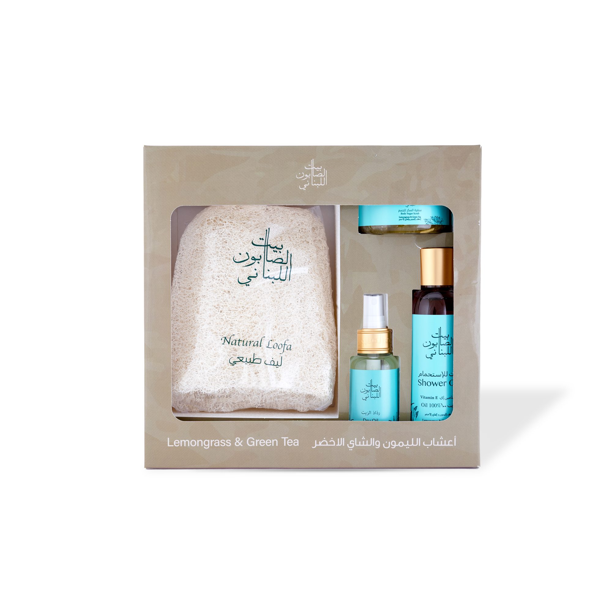 Lemongrass & Green Tea Kit (Body Sugar Scrub 150g + Dry Oil 80ml + Shower Oil 150ml + Loofa 30g)
